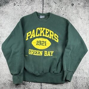Green Bay Packers 90s Lee Sports Reverse Weave Heavyweight Crewneck Large Nutmeg